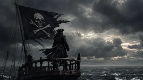 Pirate Captain Under Jolly Roger