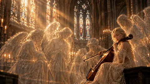 Cellist With Angels in Cathedral