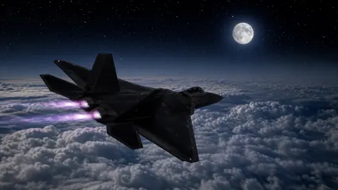 Stealth Jet Above Moonlit Clouds