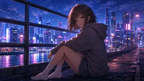 Anime Girl on Neon Bridge