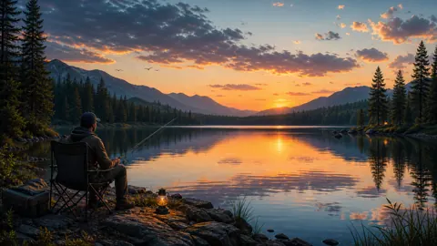 Man Fishing at Sunset