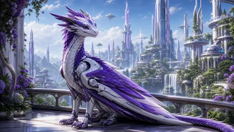 Robotic Wyvern Above Future City