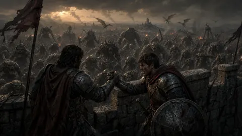 Armored Warriors Above Monster Horde