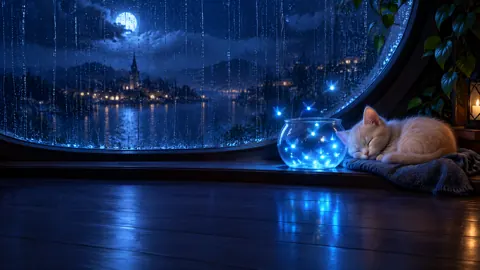 Sleeping Kitten With Fireflies