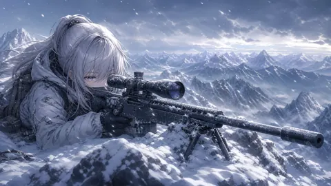 Silver-Haired Sniper on Snowy Summit