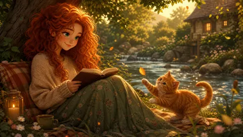 Red-Haired Girl Reading Riverside