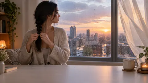 Woman Braiding Hair at Sunrise