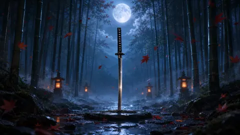 Katana in Moonlit Bamboo Grove