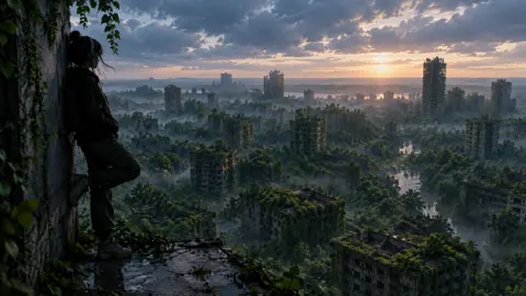 Headphones Girl Overgrown City