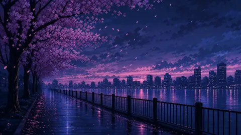 Cherry Blossoms by City River