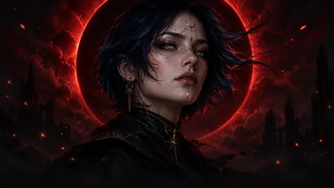 Blue-Haired Woman Crimson Eclipse