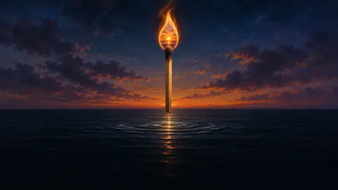 Giant Matchstick Over Ocean