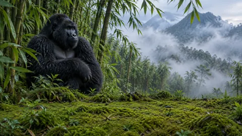 Mountain Gorilla in Misty Bamboo