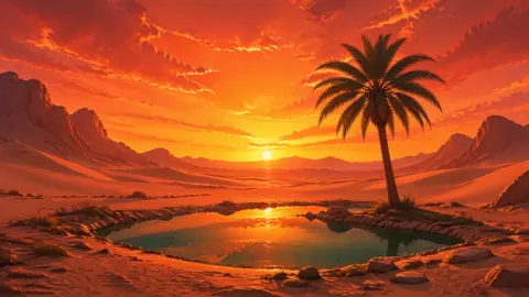 Desert Oasis at Sunset