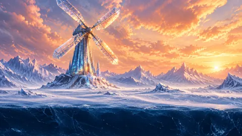 Crystalline Windmill on Frozen Plain
