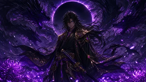 Swordsman Beneath Purple Eclipse