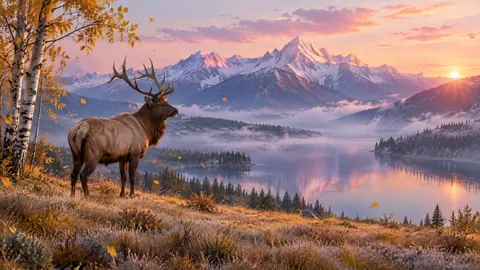 Elk Above Alpine Lake