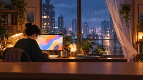 Designer at Rainy Window