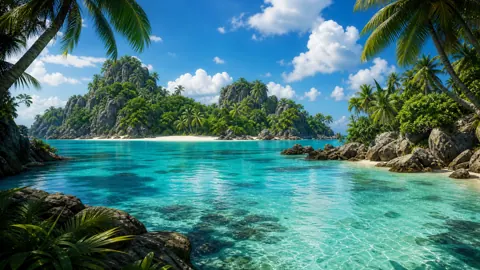Tropical Lagoon With Palm Trees
