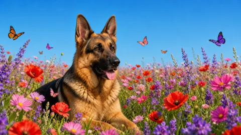 German Shepherd in Wildflowers