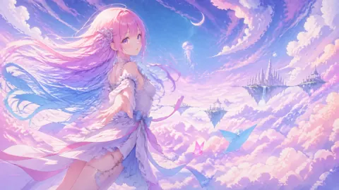 Anime Girl in Pastel Sky