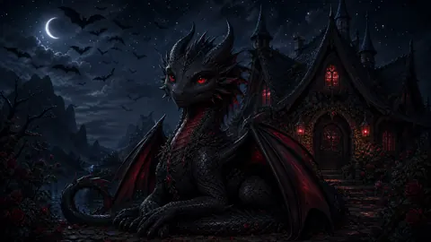 Gothic Wyvern by Moonlit Cottage