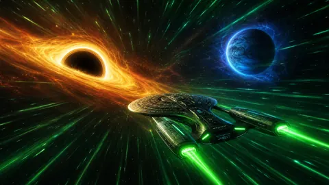 Starship Warping Past Black Hole