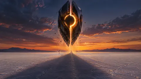Floating Crystal Over Salt Desert