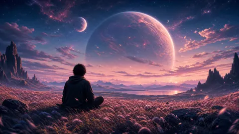 Hooded Figure Beneath Giant Planets