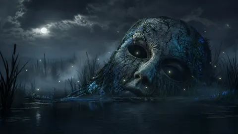 Stone Mask in Moonlit Marsh