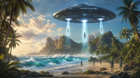 UFO Landing on Tropical Beach