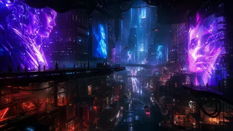 Cyberpunk Undercity Neon Holograms