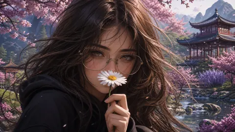 Woman With Daisy in Garden