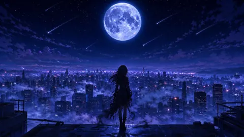 Dark-Haired Girl on Rooftop