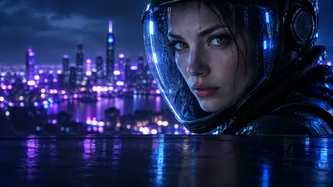 Woman in Neon Helmet