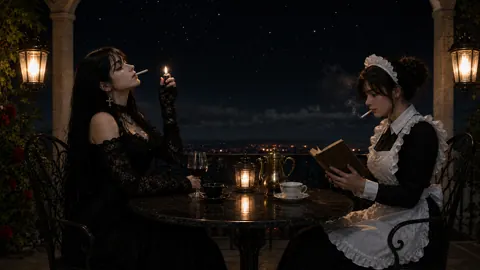 Gothic Woman and Maid Reading