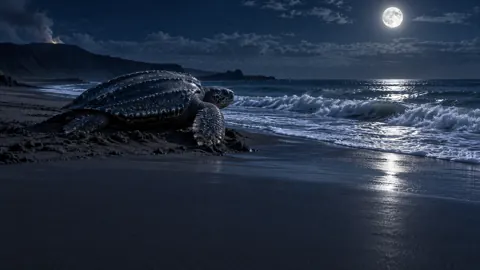 Leatherback Turtle on Volcanic Beach