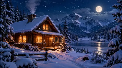 Cabin by Frozen Lake