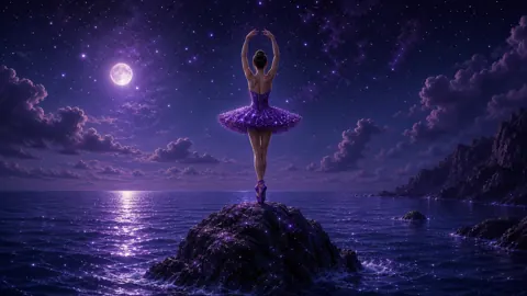 Ballerina on Moonlit Cliff