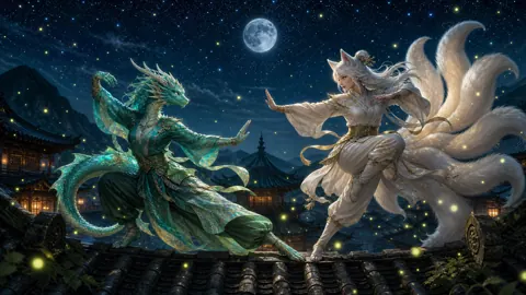 Dragonborn and Nine-Tailed Fox Sparring