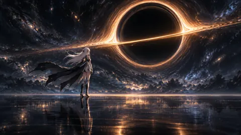 White-Haired Guardian Beneath Black Hole