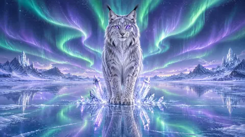 Silver Lynx Under Aurora