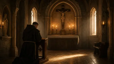 Catholic Monk Praying in Chapel