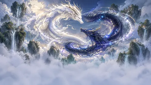 Two Serpents Above Pagodas