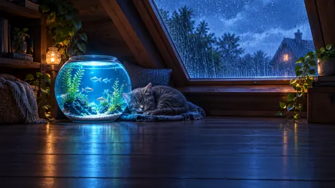 Sleeping Kitten by Aquarium