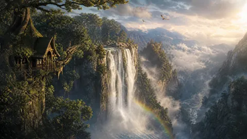 Elf House Above Waterfall