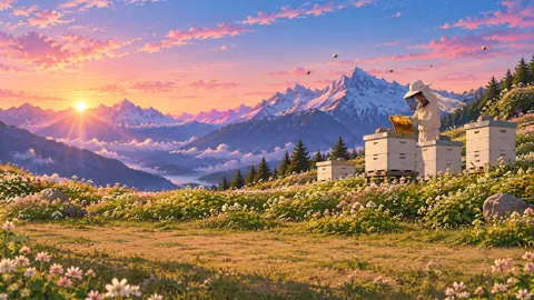 Beekeeper in Alpine Meadow