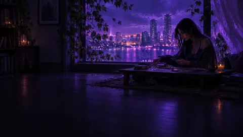 Woman Sorting Photos by Rainy Window