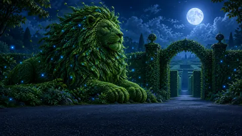 Topiary Lion by Hedge Maze