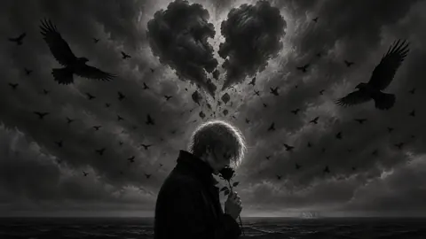 Figure Holding Rose Under Storm
